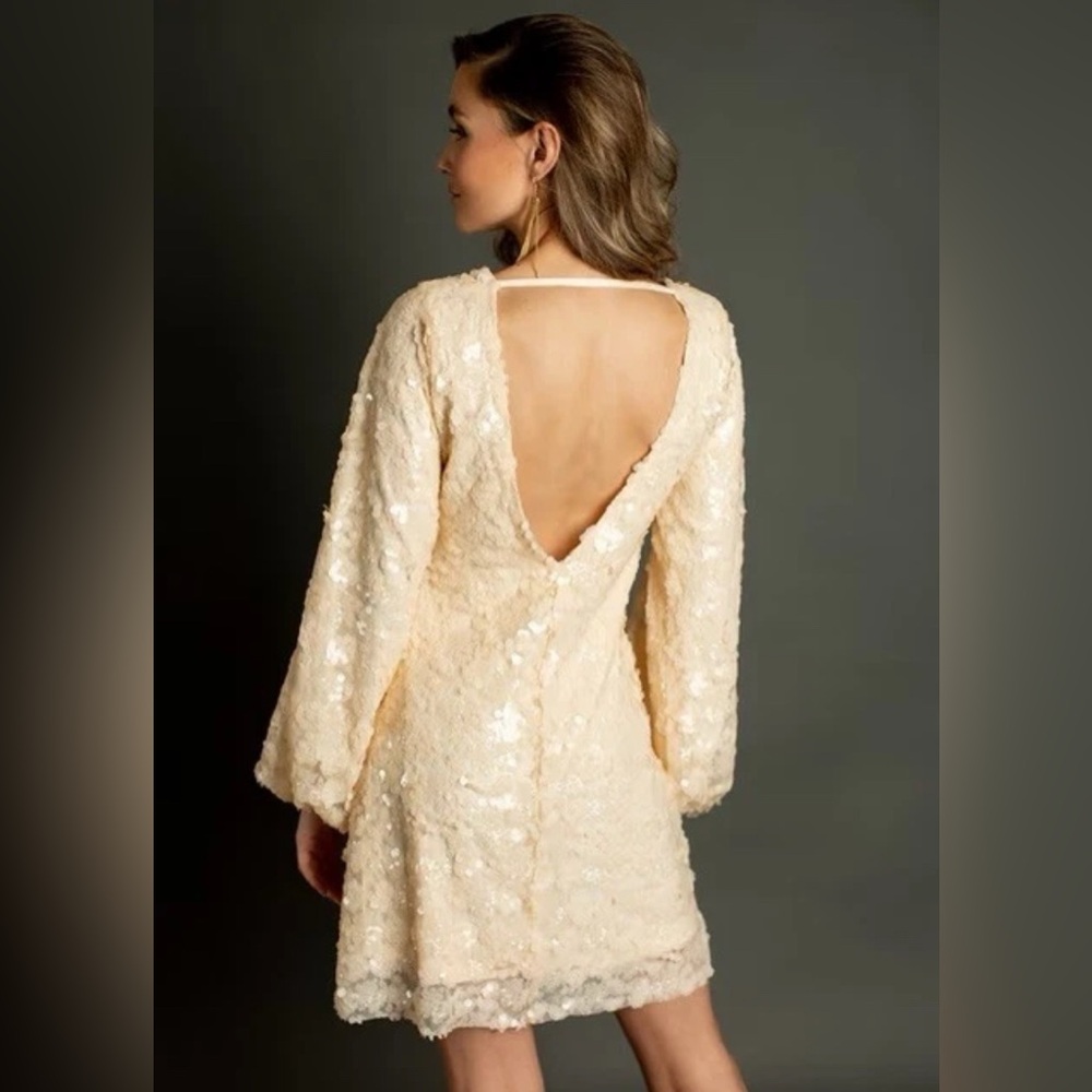Mia Joy Sequin Embellished Cream Dress, woman M, new w/ tags